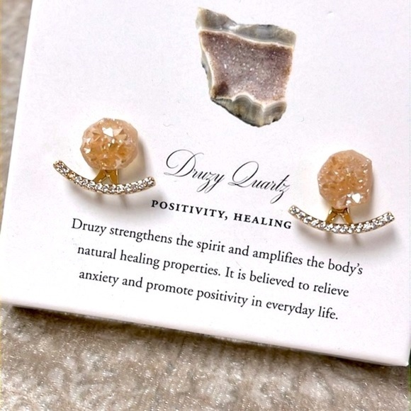 Brand New Luna Norte 14Kt Gold Plated Druzy Quartz Interchangeable Post Earrings - Picture 3 of 16